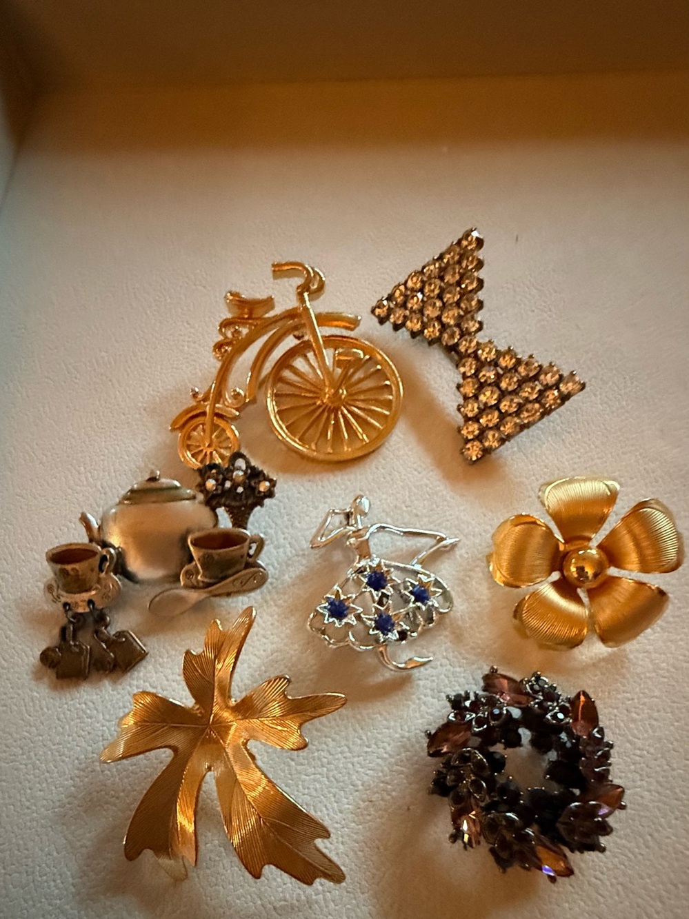Gold Tone Floral and Novelty Brooch Bundle - Gold and Multicolor